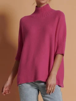 Made in Italy High Neck Half Sleeve Jumper, Hot Pink