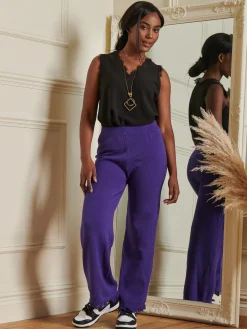 Made in Italy Knitted Fringe Detail Trousers, Purple