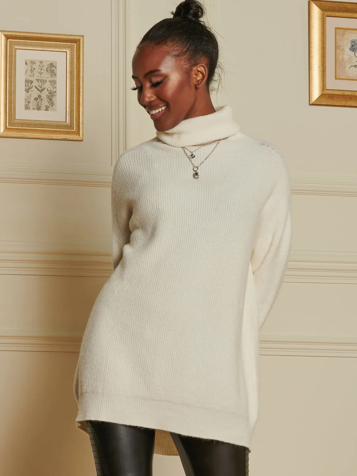 Made In Italy Rib Knitted Roll Neck Jumper, Butter