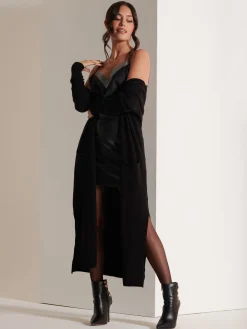 Made in Italy Soft Knit Longline Maxi Cardigan, Black