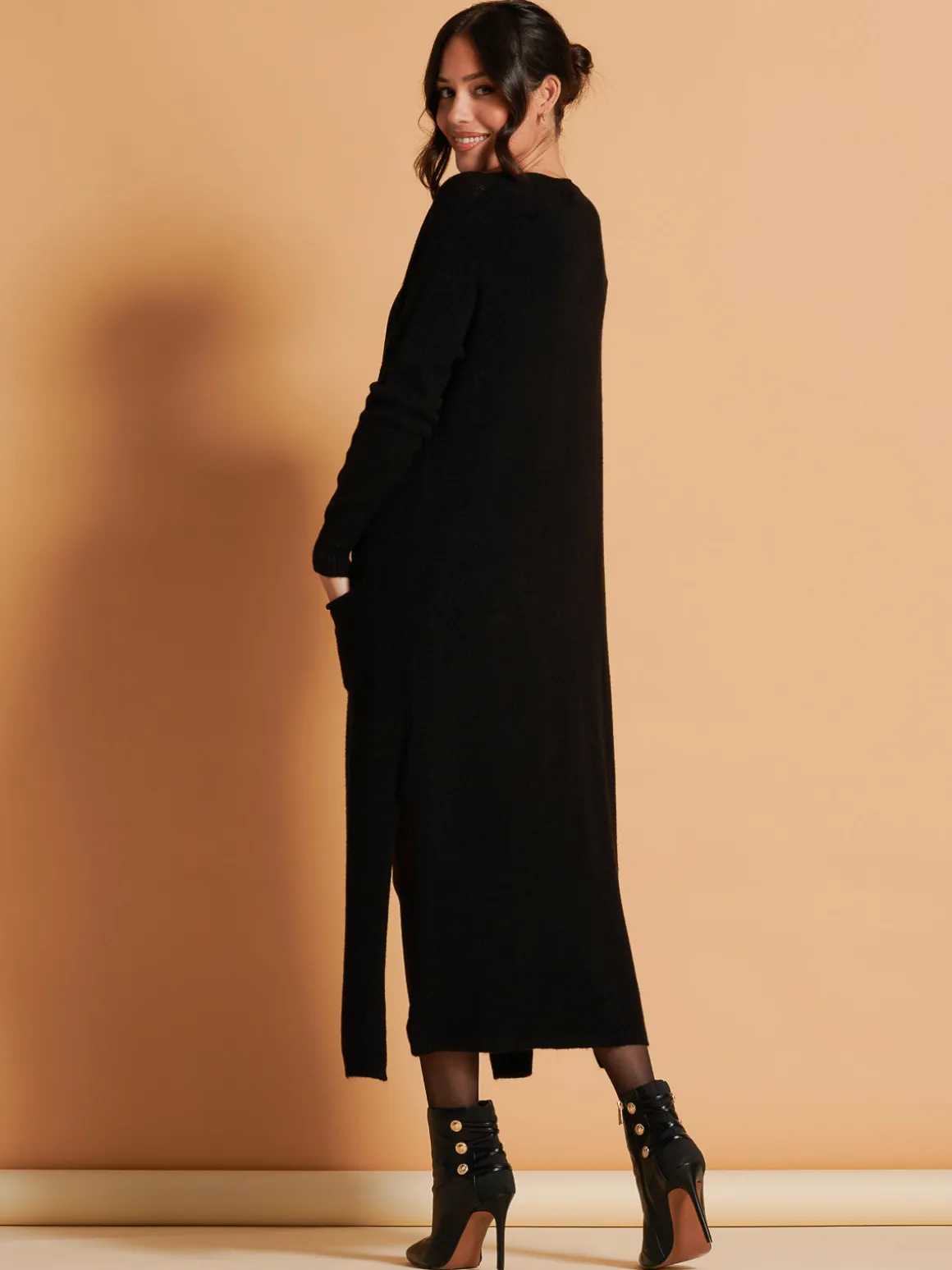 Made in Italy Soft Knit Longline Maxi Cardigan, Black