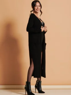 Made in Italy Soft Knit Longline Maxi Cardigan, Black