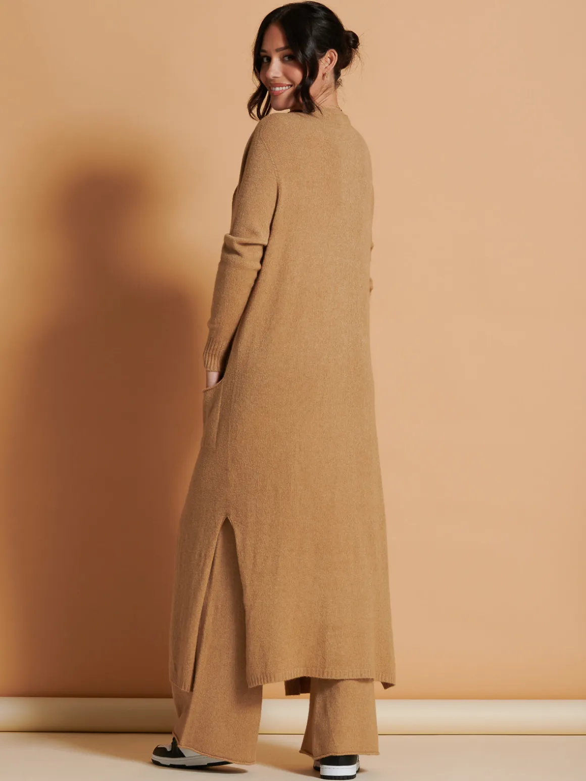 Made in Italy Soft Knit Longline Maxi Cardigan, Camel