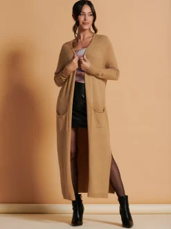 Made in Italy Soft Knit Longline Maxi Cardigan, Camel