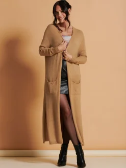 Made in Italy Soft Knit Longline Maxi Cardigan, Camel