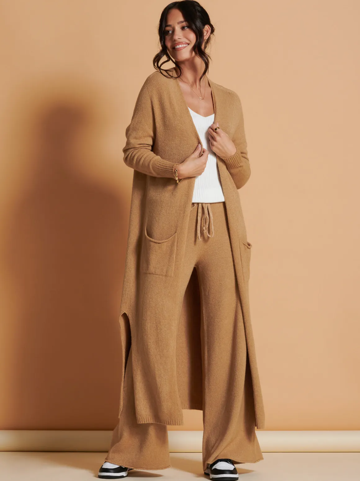 Made in Italy Soft Knit Longline Maxi Cardigan, Camel