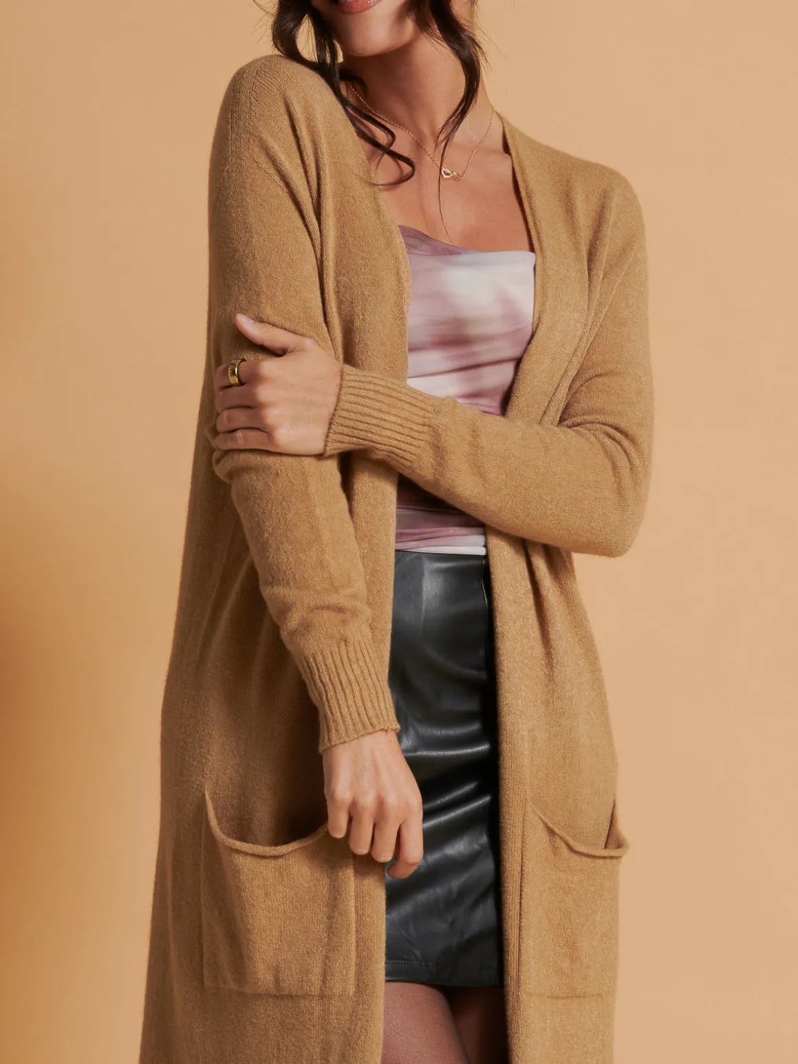 Made in Italy Soft Knit Longline Maxi Cardigan, Camel