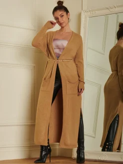 Made in Italy Soft Knit Longline Maxi Cardigan, Camel