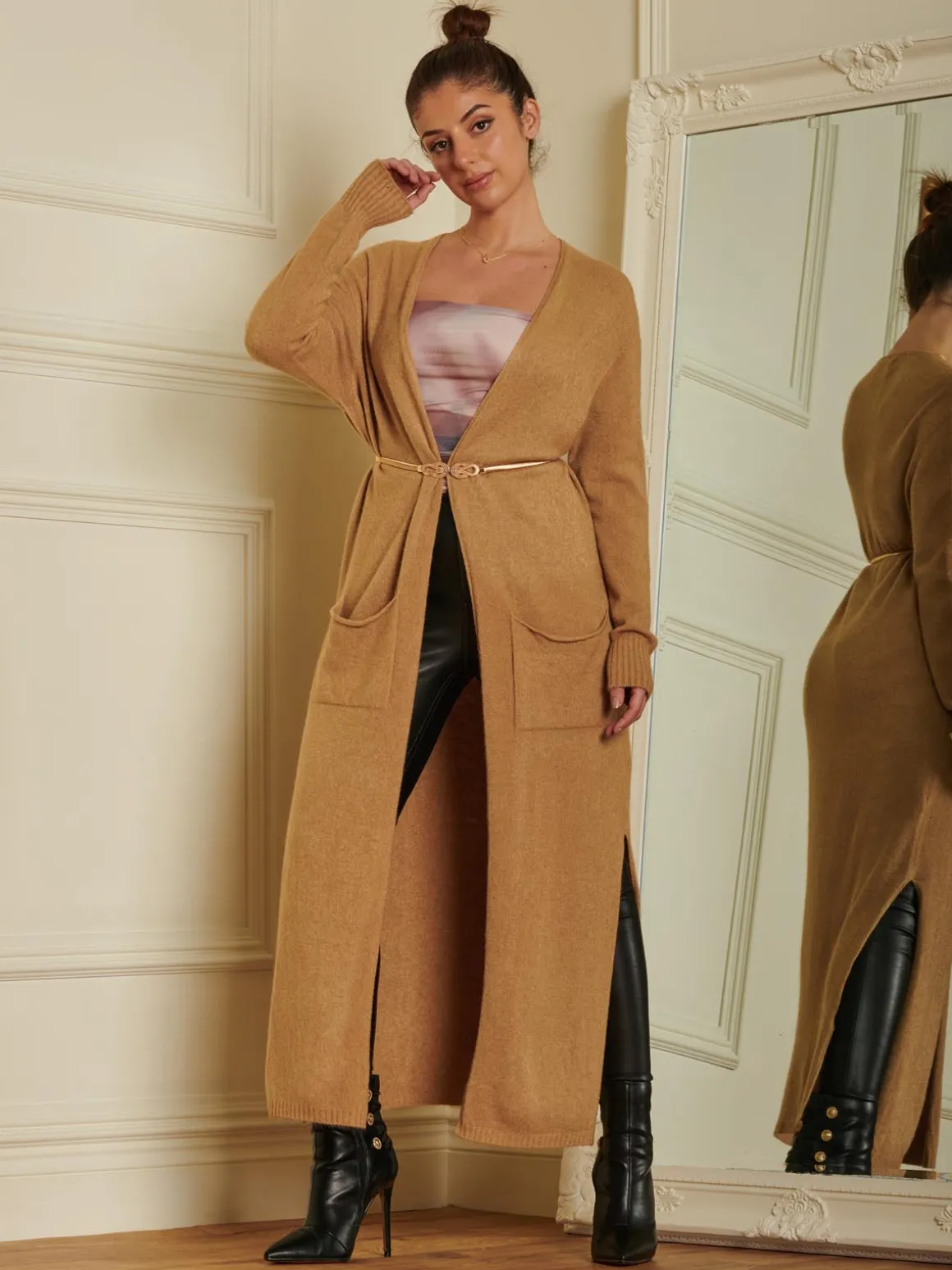Made in Italy Soft Knit Longline Maxi Cardigan, Camel