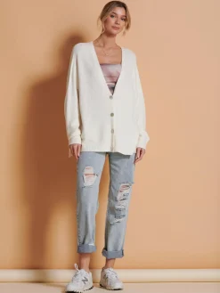 Made in Italy Soft Knit Shell Button Cardigan, Butter