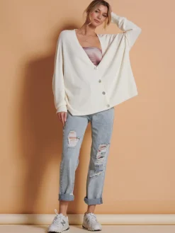 Made in Italy Soft Knit Shell Button Cardigan, Butter