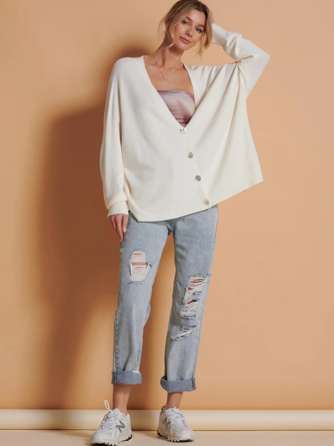 Made in Italy Soft Knit Shell Button Cardigan, Butter