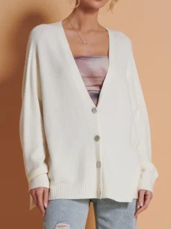 Made in Italy Soft Knit Shell Button Cardigan, Butter