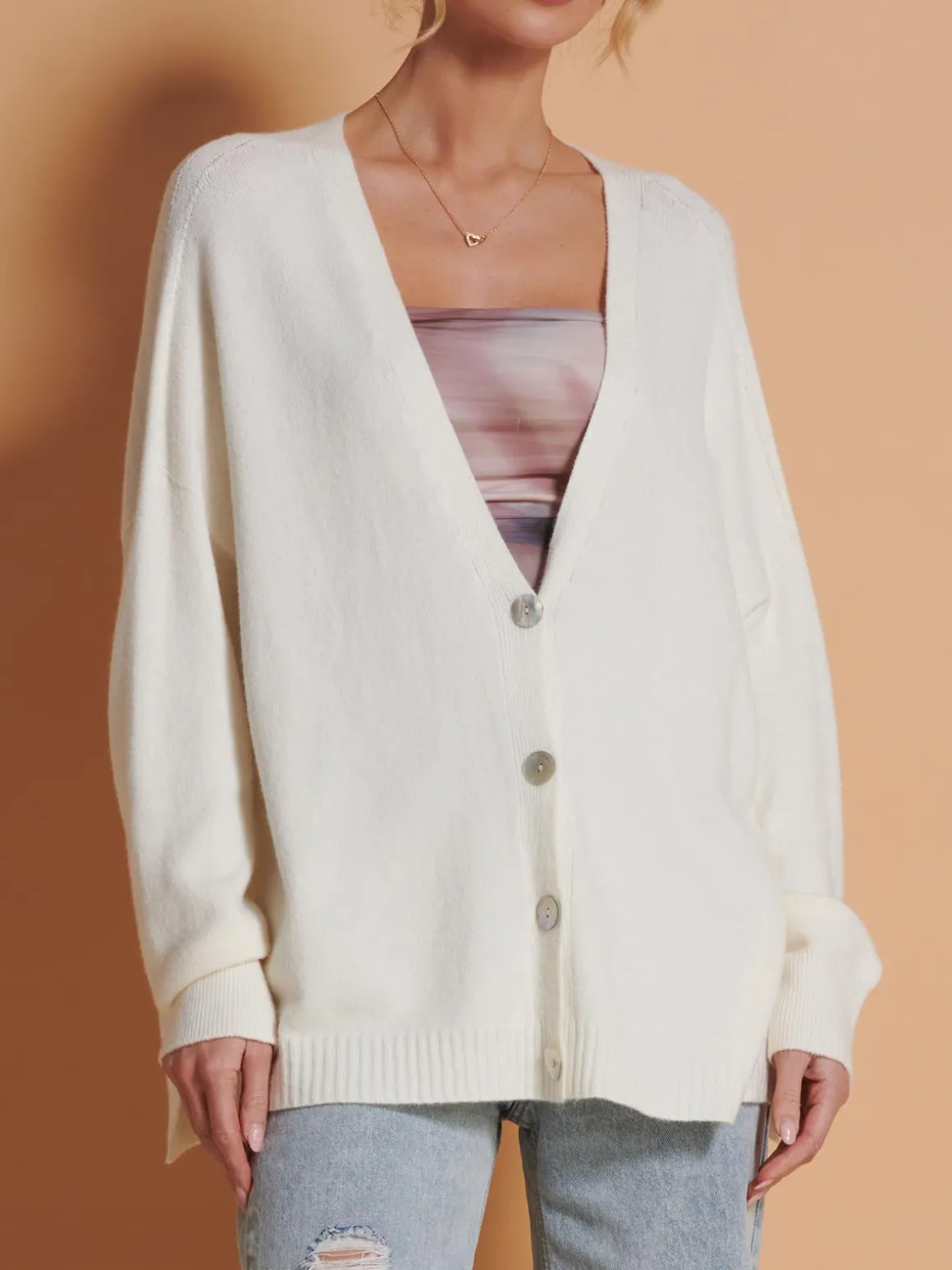 Made in Italy Soft Knit Shell Button Cardigan, Butter