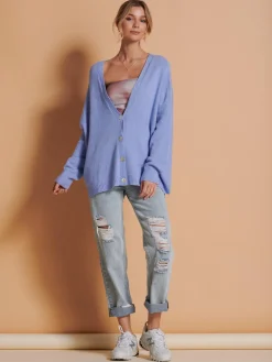 Made in Italy Soft Knit Shell Button Cardigan, Grapemist