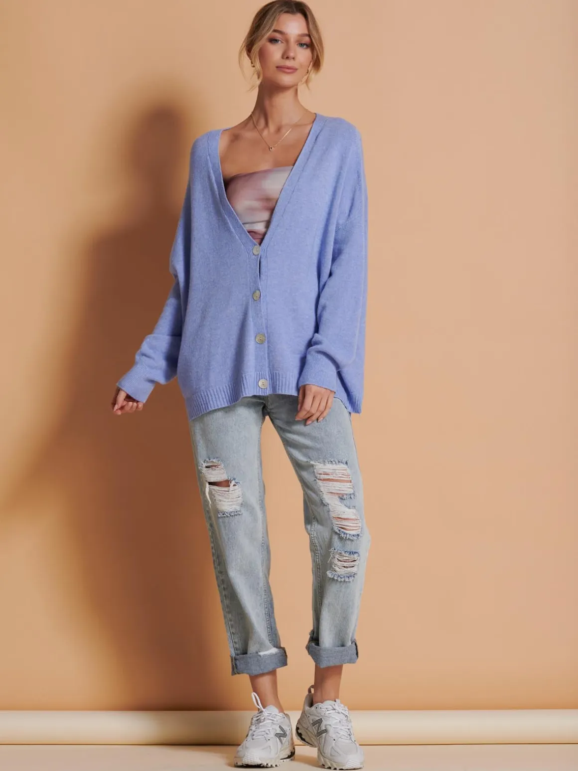 Made in Italy Soft Knit Shell Button Cardigan, Grapemist