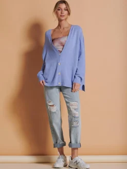Made in Italy Soft Knit Shell Button Cardigan, Grapemist
