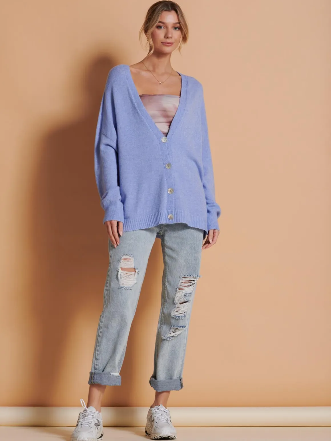 Made in Italy Soft Knit Shell Button Cardigan, Grapemist