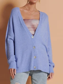 Made in Italy Soft Knit Shell Button Cardigan, Grapemist