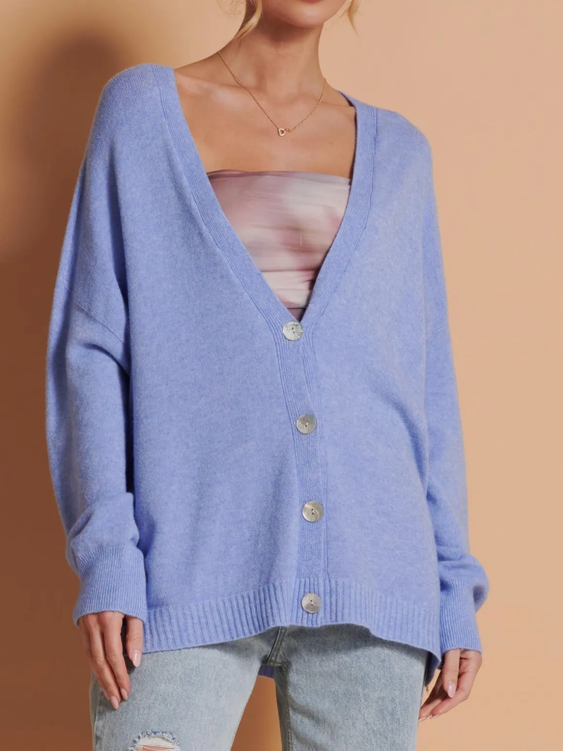 Made in Italy Soft Knit Shell Button Cardigan, Grapemist