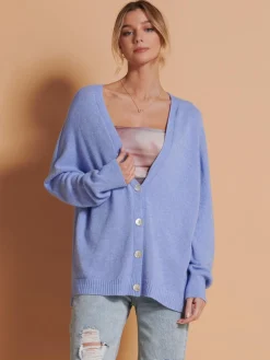 Made in Italy Soft Knit Shell Button Cardigan, Grapemist