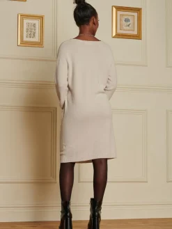 Made in Italy V Neck Knitted Jumper Dress, Stone