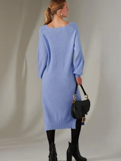 Made In Italy V Neck Knitted Jumper Maxi Dress, Grapemist