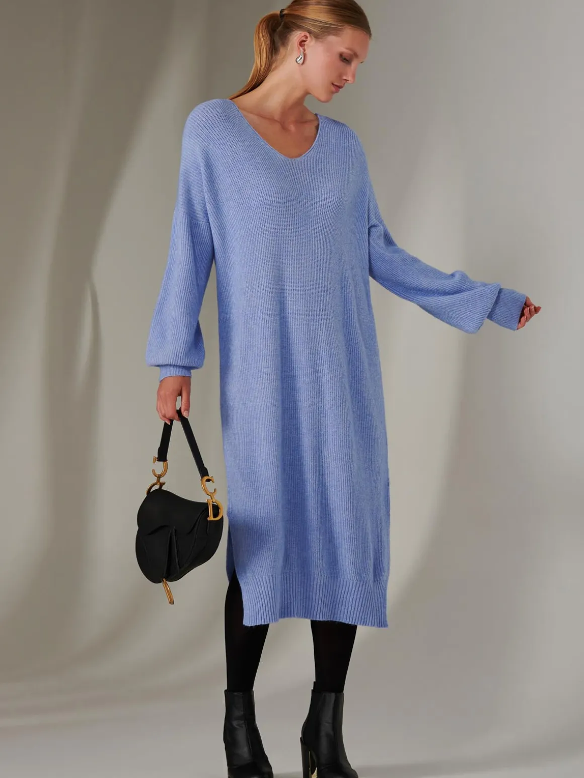 Made In Italy V Neck Knitted Jumper Maxi Dress, Grapemist