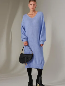 Made In Italy V Neck Knitted Jumper Maxi Dress, Grapemist