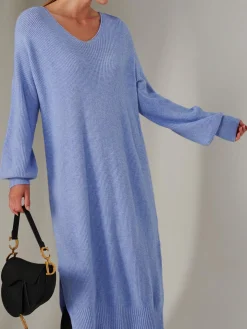 Made In Italy V Neck Knitted Jumper Maxi Dress, Grapemist