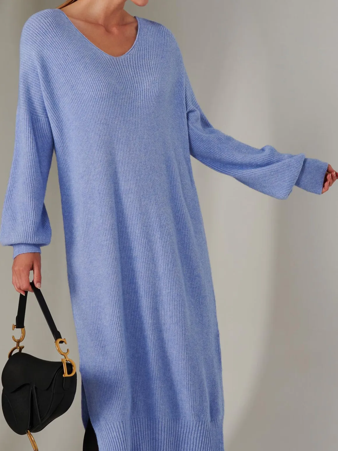 Made In Italy V Neck Knitted Jumper Maxi Dress, Grapemist
