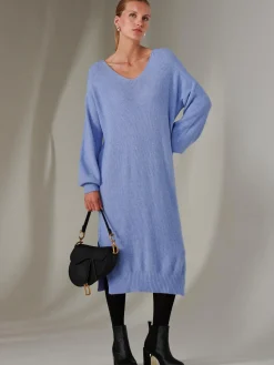 Made In Italy V Neck Knitted Jumper Maxi Dress, Grapemist