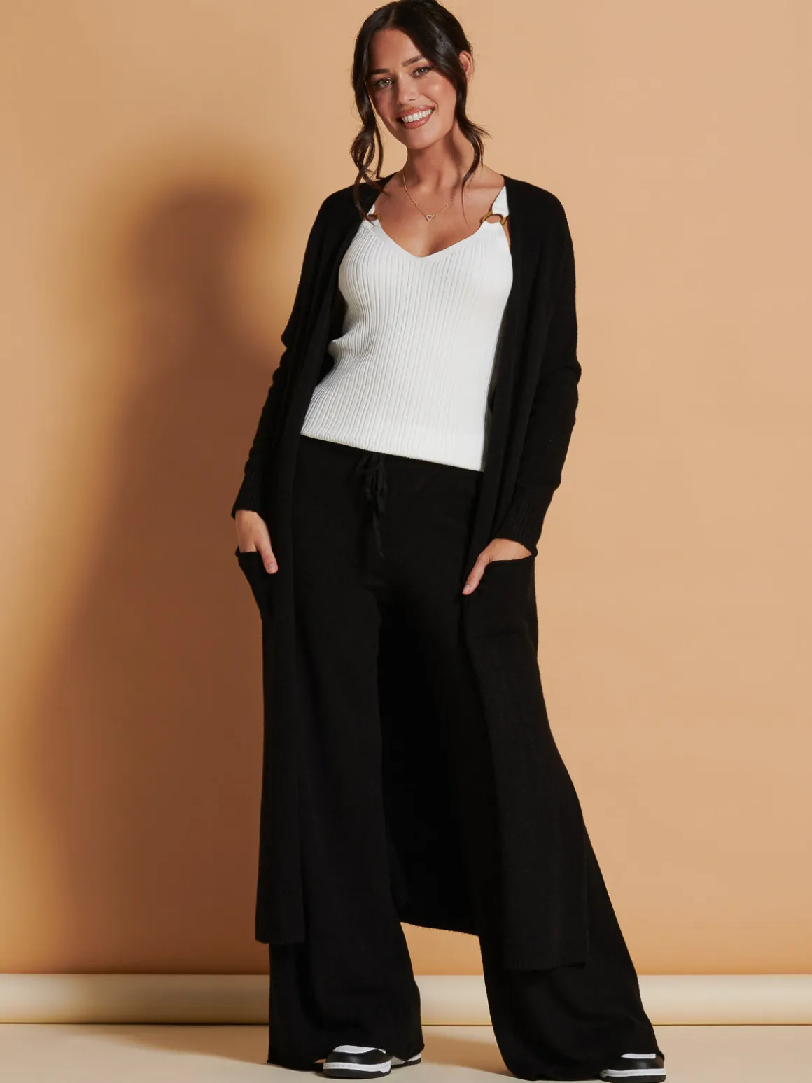 Made in Italy Wide Leg Soft Knit Trousers, Black