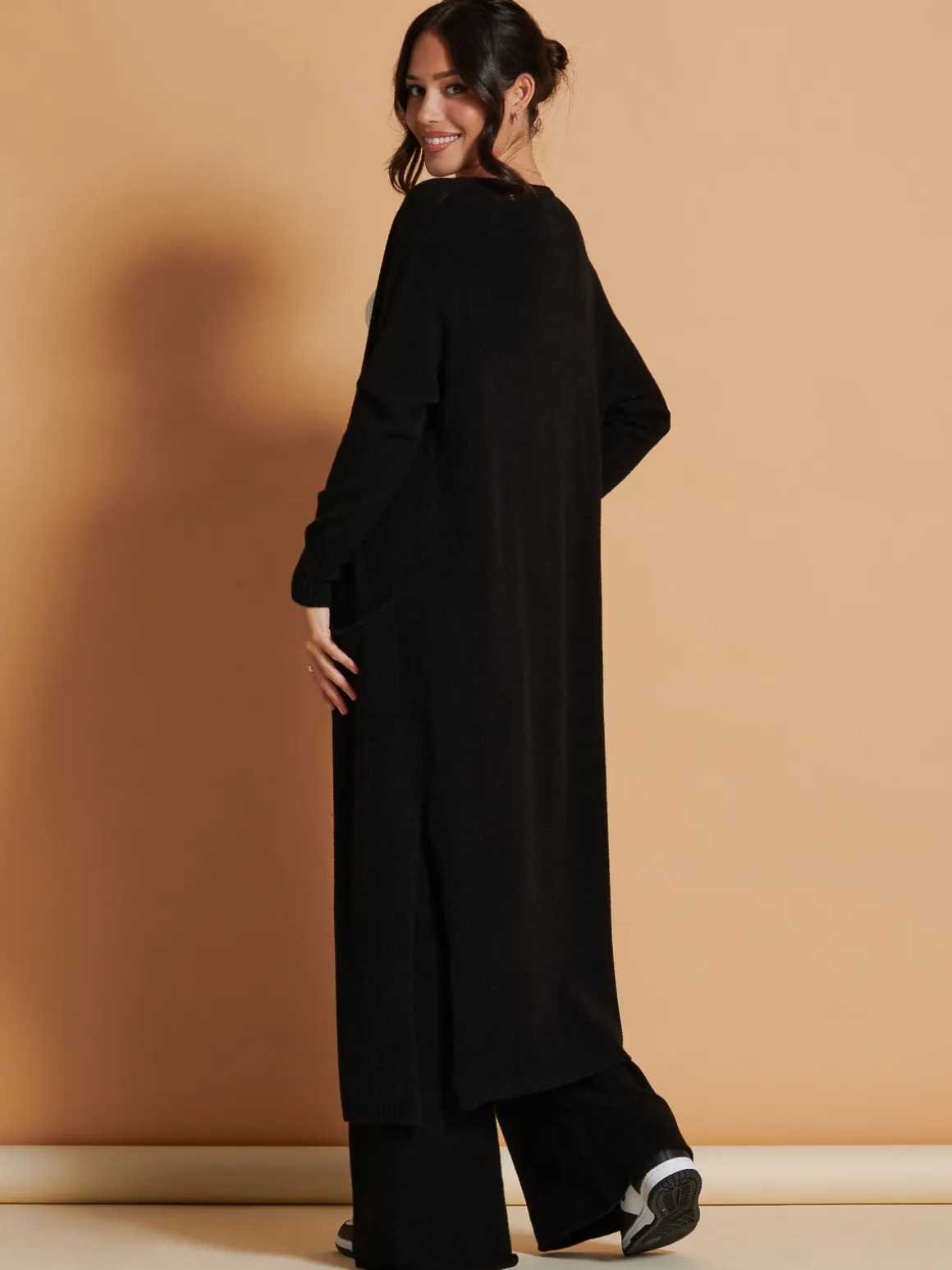 Made in Italy Wide Leg Soft Knit Trousers, Black