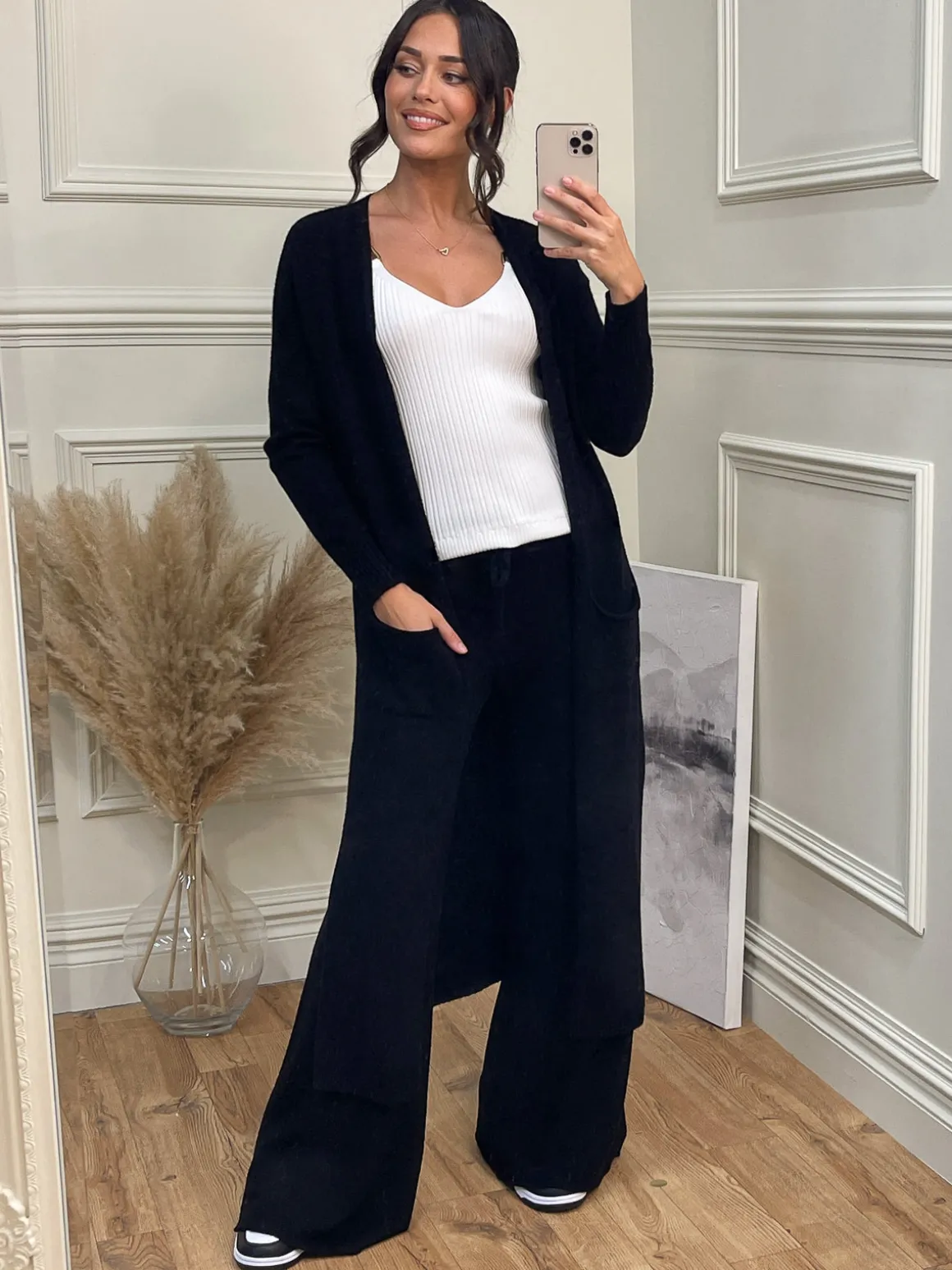 Made in Italy Wide Leg Soft Knit Trousers, Black