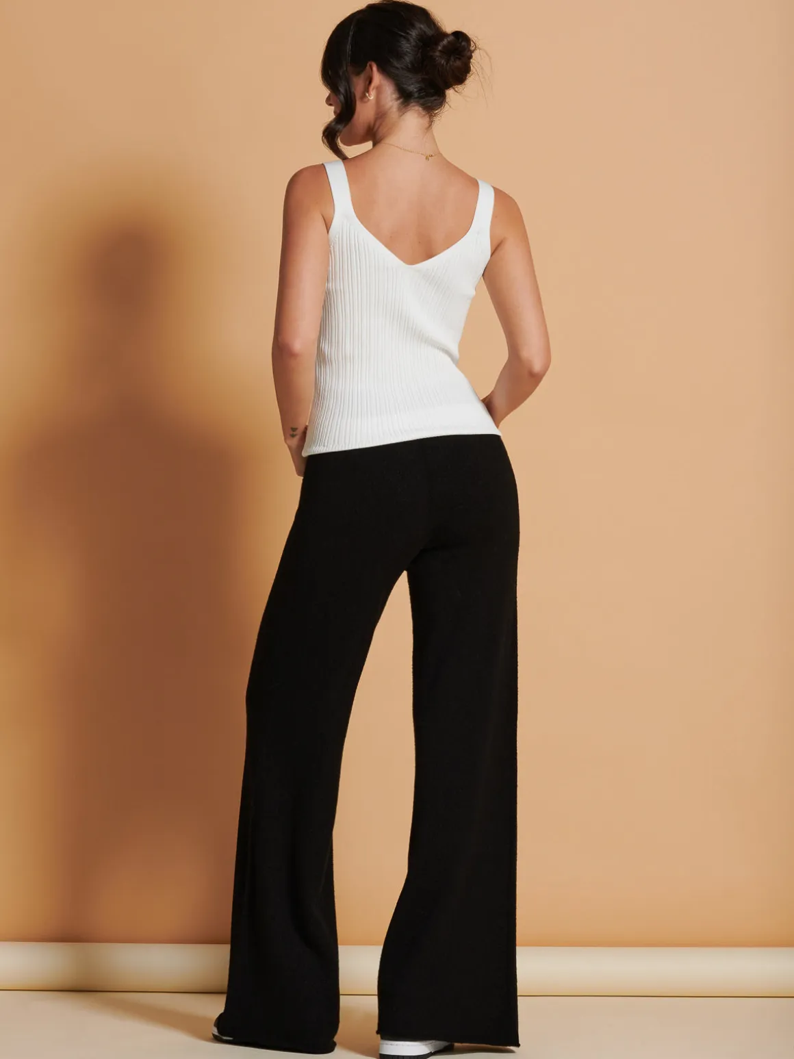 Made in Italy Wide Leg Soft Knit Trousers, Black