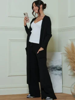 Made in Italy Wide Leg Soft Knit Trousers, Black