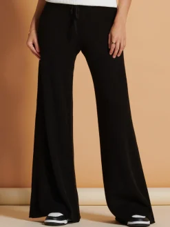 Made in Italy Wide Leg Soft Knit Trousers, Black