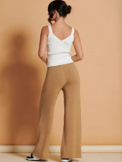 Made in Italy Wide Leg Soft Knit Trousers, Camel