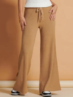 Made in Italy Wide Leg Soft Knit Trousers, Camel