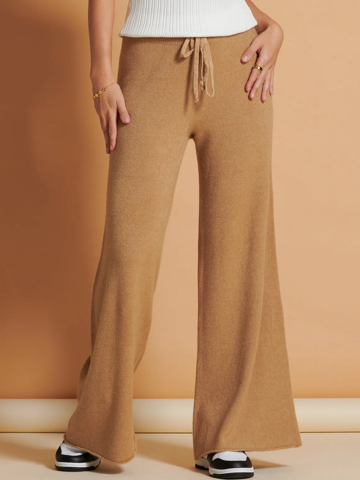 Made in Italy Wide Leg Soft Knit Trousers, Camel