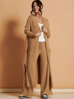 Made in Italy Wide Leg Soft Knit Trousers, Camel
