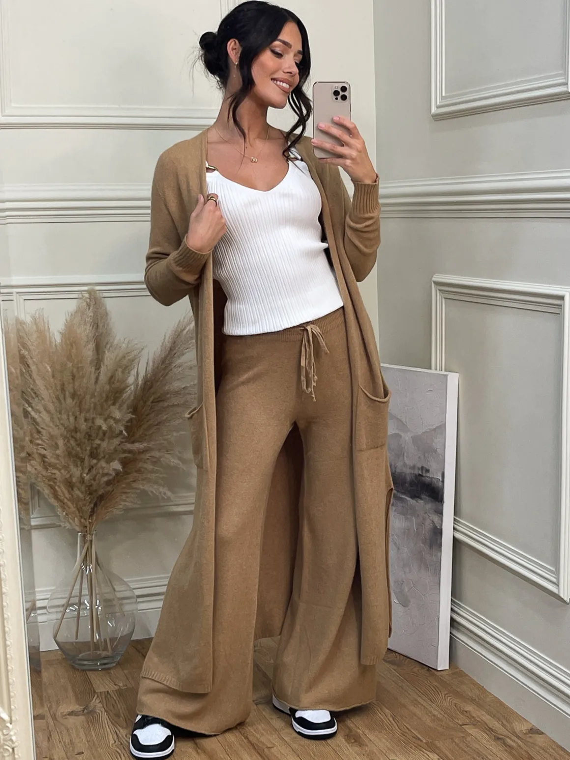 Made in Italy Wide Leg Soft Knit Trousers, Camel