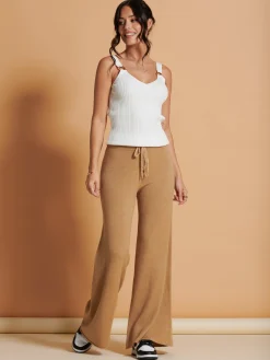Made in Italy Wide Leg Soft Knit Trousers, Camel