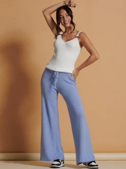 Made In Italy Wide Leg Soft Knit Trousers, Grapemist