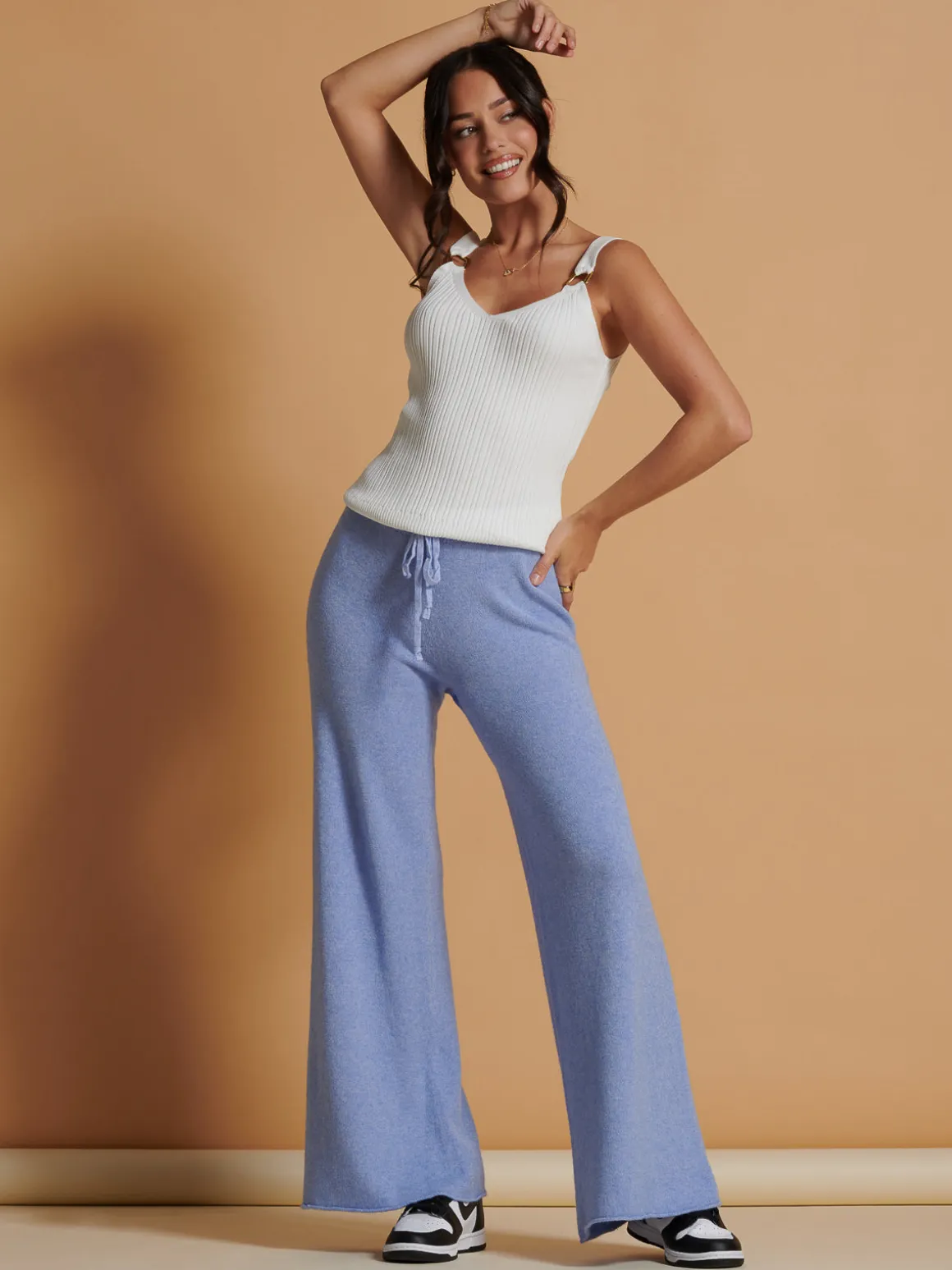 Made In Italy Wide Leg Soft Knit Trousers, Grapemist