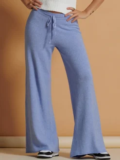 Made In Italy Wide Leg Soft Knit Trousers, Grapemist