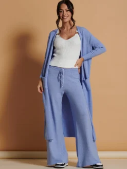 Made In Italy Wide Leg Soft Knit Trousers, Grapemist
