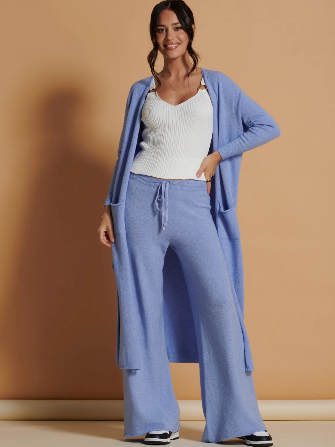Made In Italy Wide Leg Soft Knit Trousers, Grapemist