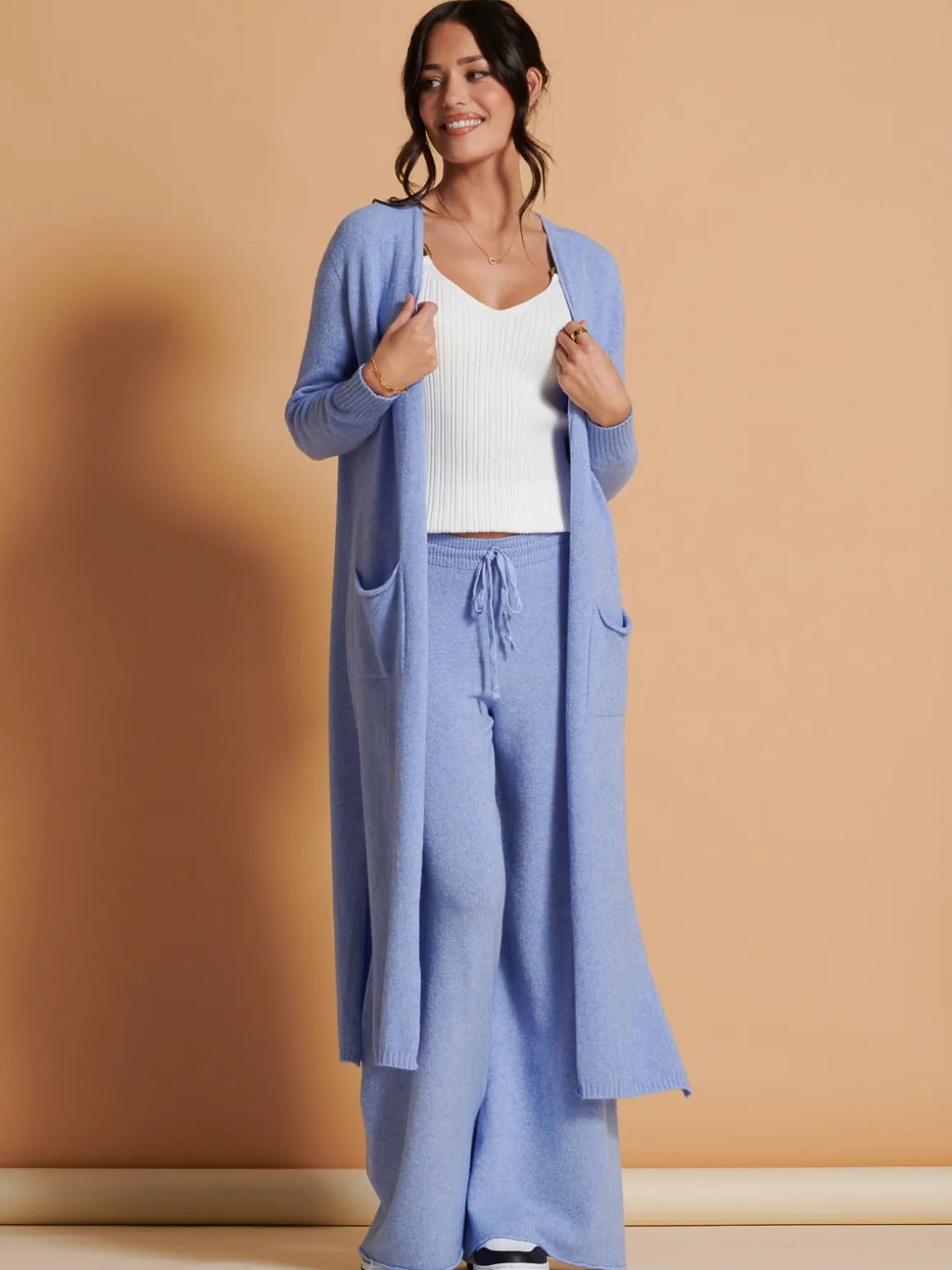 Made In Italy Wide Leg Soft Knit Trousers, Grapemist
